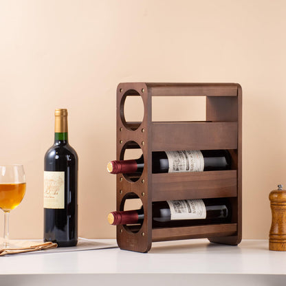 Wine Rack Countertop Pine Wood Wine Bottle Holder, 3 Bottles Wine Rack for Inside Cabinet, Pantry, Kitchen Bar, Wine Holder Shelf Vertical Wine Storage Perfect for Home Decor Housewarming Gifts