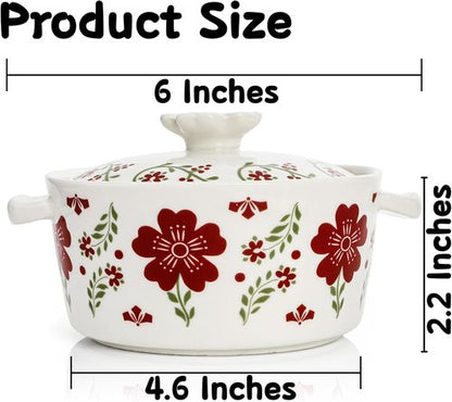 Coloch Mini Cocotte Set - 4 Pack 8 Oz Ceramic Ramekins with Lids | Oven Safe Red Casserole Dishes