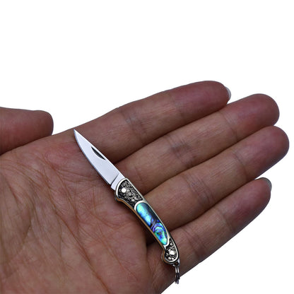 JPCRMOV Mini Folding Pocket Knife, Abalone Shell Handle, Keychain EDC Tool, 1.06” Blade, Ultra Lightweight 9g, Small Box Opener for Daily Carry