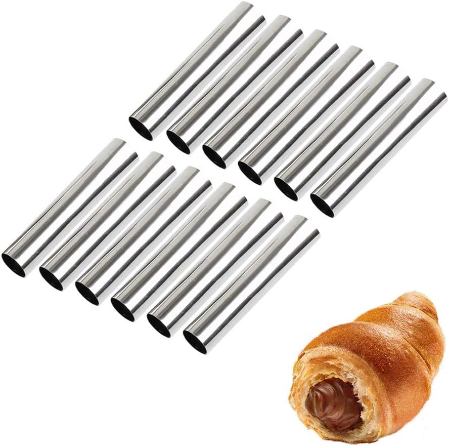 Screw Croissant Molds, VolksRose 12 PCS Non-stick Stainless Steel Waffle Cone Roll Pastry Cream Horn Forms