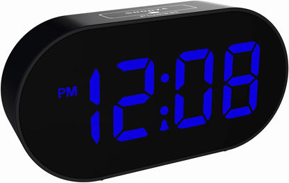 Plumeet [Updated Version] LED Alarm Clock with Adjustable Brightness Dimmer, Blue Digit Display, USB Port, Navy Blue