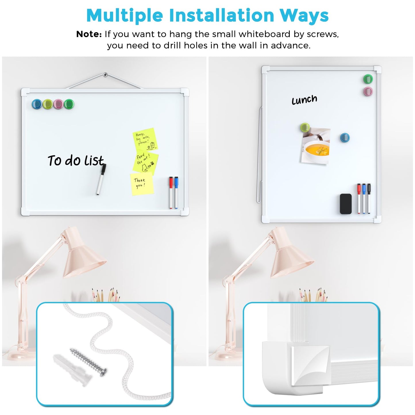 MaxGear Double-Sided Dry Erase Board for Wall, 16"x12" Hanging Whiteboard, Small Dry Erase White Board with 3 Markers&4 Magnets, Portable Whiteboard for Students - Planning, Drawing, Memo, to Do List