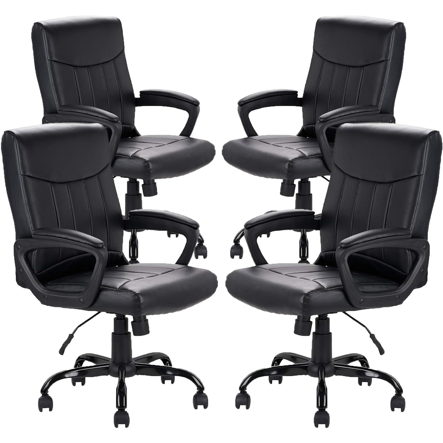 CLATINA Leather Ergonomic Office Chair with Lumbar Support and Padded Armrestes, Swivel Rolling Executive Mid Back Computer Task Desk Chair for Home, Conference, Waiting Room, Black, 4 Pack