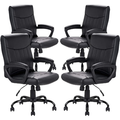 CLATINA Leather Ergonomic Office Chair with Lumbar Support and Padded Armrestes, Swivel Rolling Executive Mid Back Computer Task Desk Chair for Home, Conference, Waiting Room, Black, 4 Pack