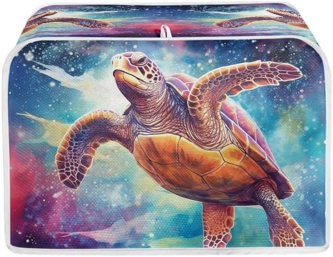 Toaster Cover 4 Slice Galaxy Sea Turtle, Dustproof Bakeware Protector for Small Kitchen Appliances with Hang Loop
