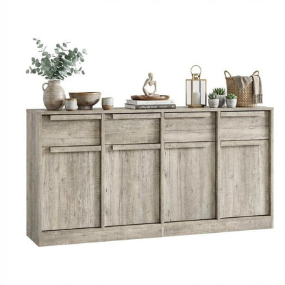 PioneerWorks Sideboard Buffet Cabinet with 4 Drawers, 62.4 Inch Large Coffee Bar Cabinet, Modern Storage Cabinet for Kitchen Dining Room, Gray Buffet Table with Storage, 4 Doors & 4 Drawers