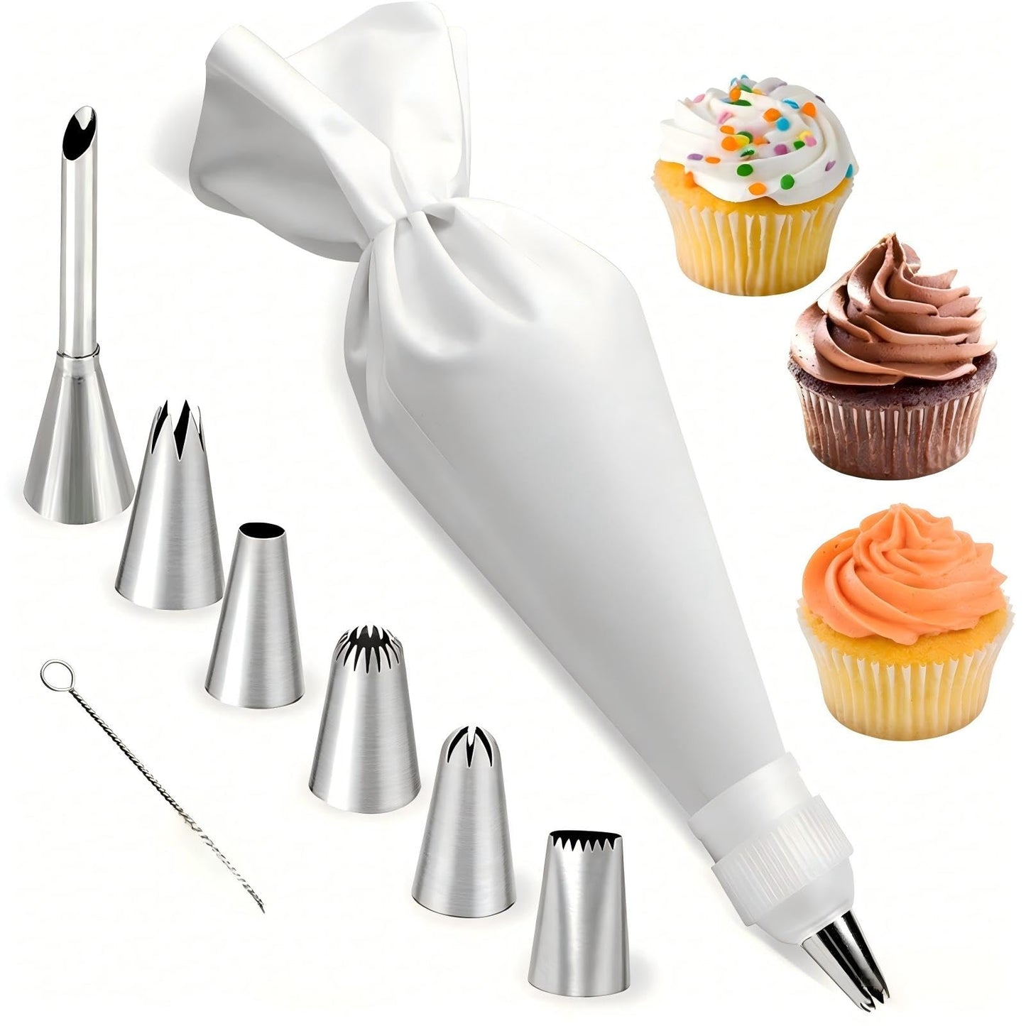 Reusable Cotton Piping Bags and Tips Set- 9pcs Frosting Piping Kit Cupcakes, Cookies Durable Cotton Exterior, Easy to Clean, Eco-Friendly Baking Kit for Home Bakers & Chefs