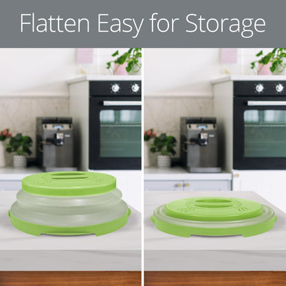 HOVER COVER Magnetic Microwave Splatter Cover with High Power, Strongest Magnetic Grip, Collapsible 12-Inch BPA-Free Food Lid, Vented Plate Guard, Dishwasher Safe, Space-Saving Storage - Green