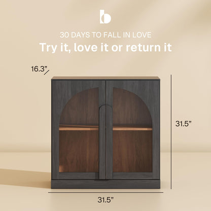 BELLEZE Bijou 31.5" Modular Sideboard Cabinet & TV Stand Console - Expandable Design w/Arched Glass Doors - Use Solo or Combine for Buffet, Living Room Media Center & Entryway - 70lbs Capacity, Ebony