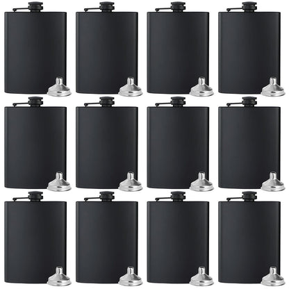 BALABALA Hip Flasks for Liquor for Men Women 12 pcs 8Oz Matte Black Stainless Steel Flask with 12 pcs Funnels for Wedding Party Groomsman Bridesmaid Birthdays Gift