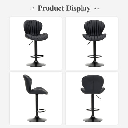 COLAMY Bar Stools Set of 6, Modern Swivel Bar Chairs, Adjustable Faux Leather Upholstered Barstools Counter Height with High Backrest for Bar, Kitchen Island, Dining Room, Black