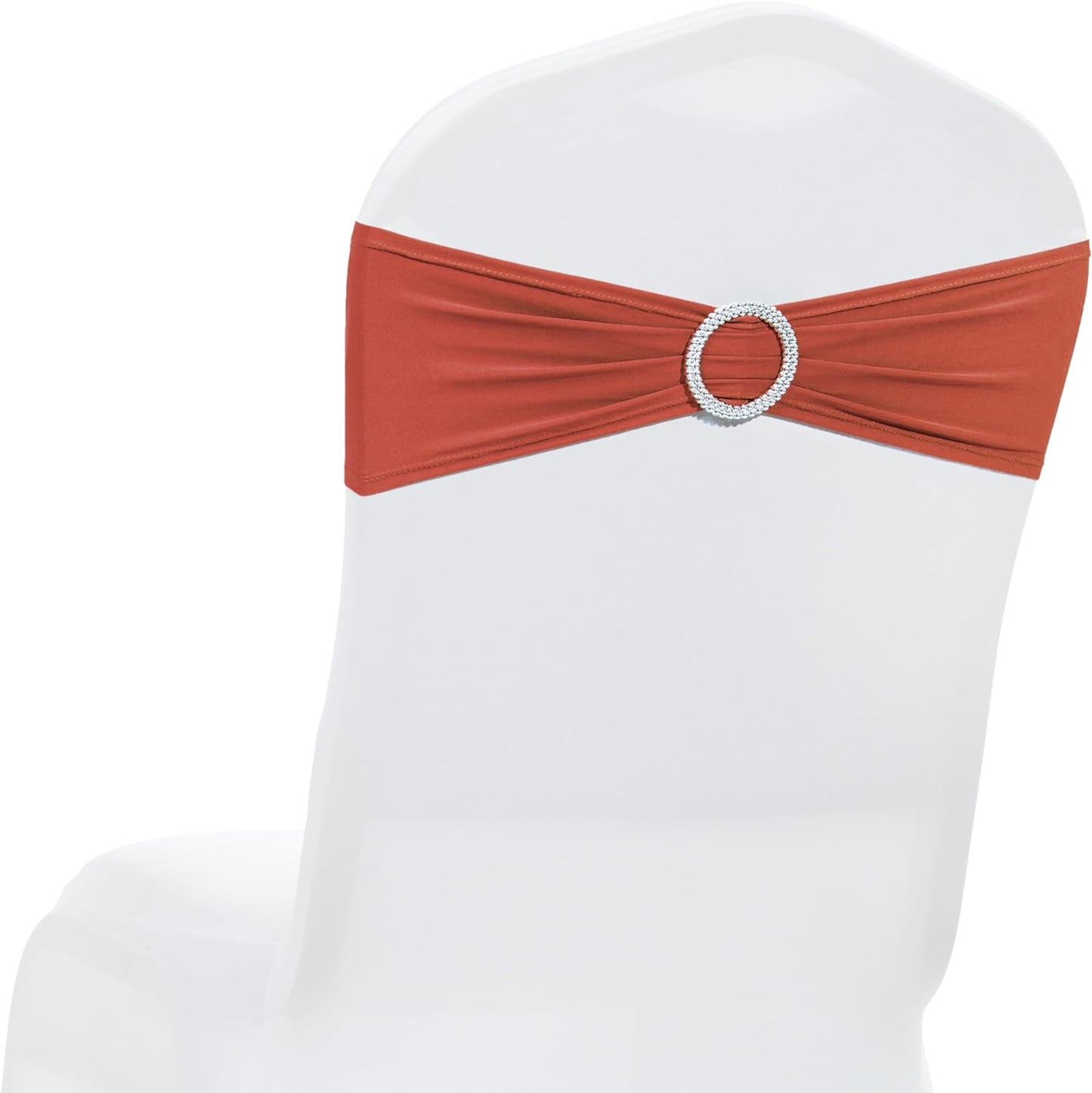 MDS Premium Spandex Chair Sashes - Stretch Chair Cover Bands with Buckle Slider | Pack of 50 - Terracotta