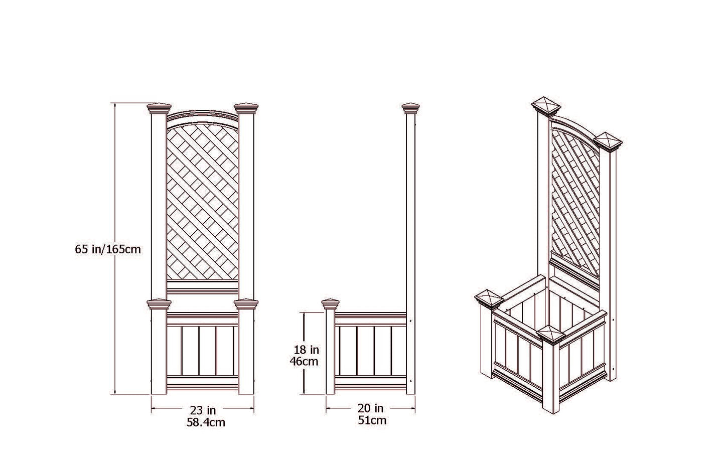 Kensington 23"W x 20"L Vinyl Planter Box with Trellis