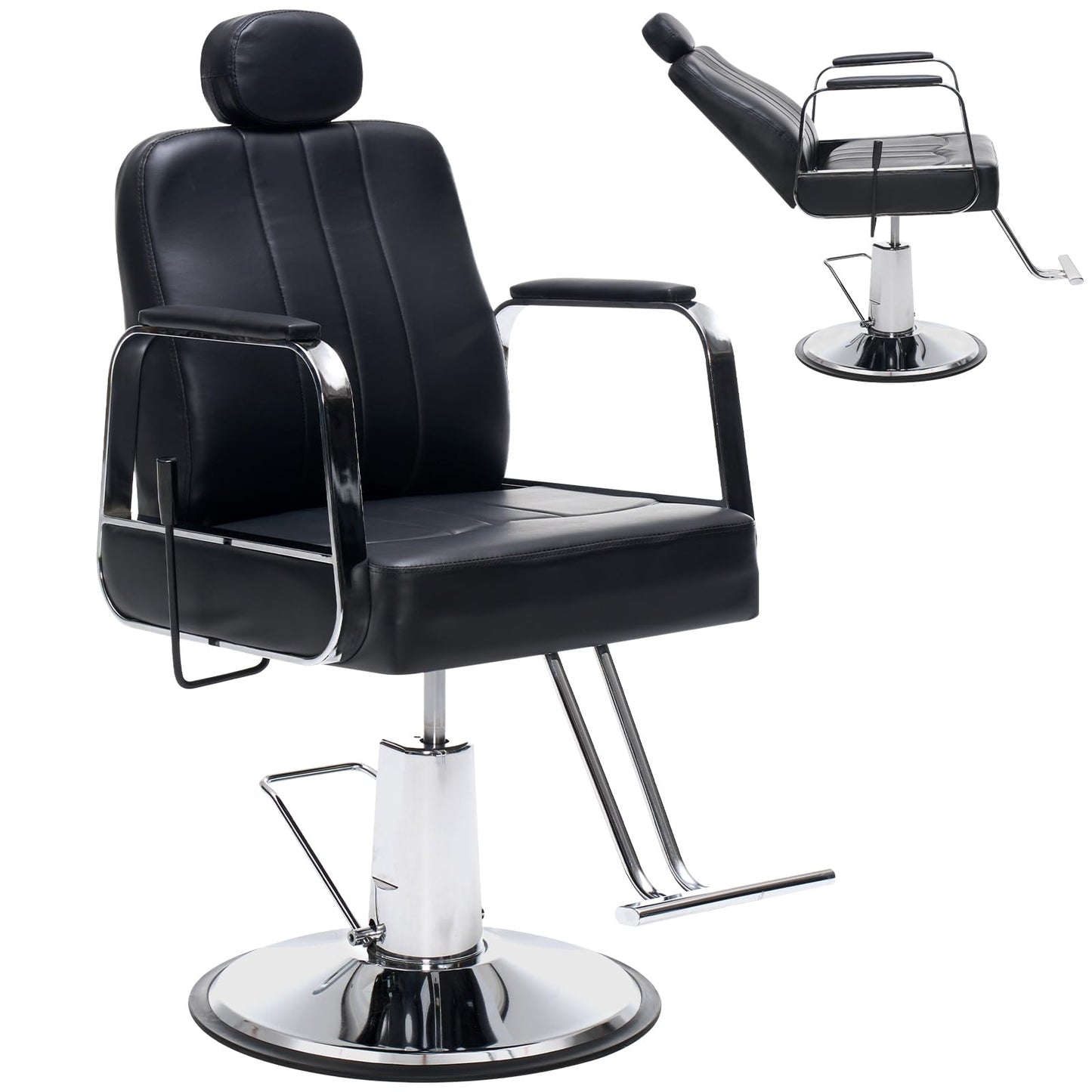 Zevemomo Barber Salon Chair for Hair Stylist, Reclining Backrest Adjustable Headrest & Seat Height, Heavy Duty Hydraulic Pump with 360° Swivel for Barbershop, Home 400LBS Capacity, Black