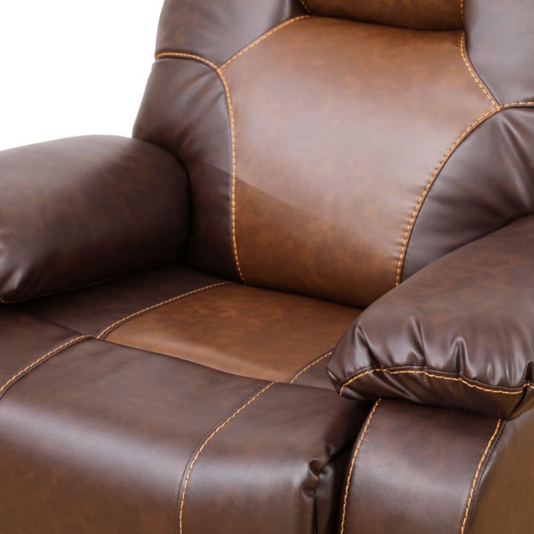 UOCFYK Manual Breathing Leather Recliner Sofa, Leather Recliner Couch, Comfortable Wide Lazy Leather Sofa for Living Room (Brown, 3-Piece)