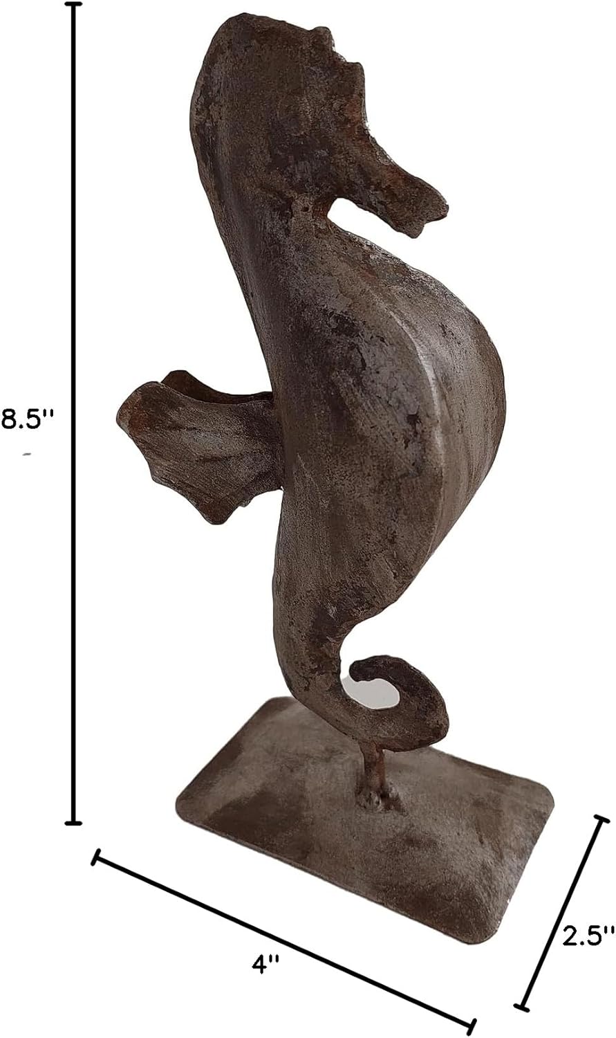 DeKulture Seahorse Statue, Recycled Iron Ocean Decor, Nautical Home Accent (4x2.5x8.5 Inches)