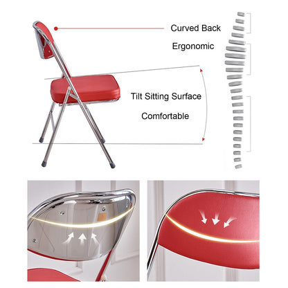 Folding Chairs Indoor-Easy To Clean Visitor Conference Temporary Seat Foldable Chairs Pu Seat-Patio Chairs Metal Frame Foldable Chair For Desk Home Garden Office Computer Desk Stool (White X1)