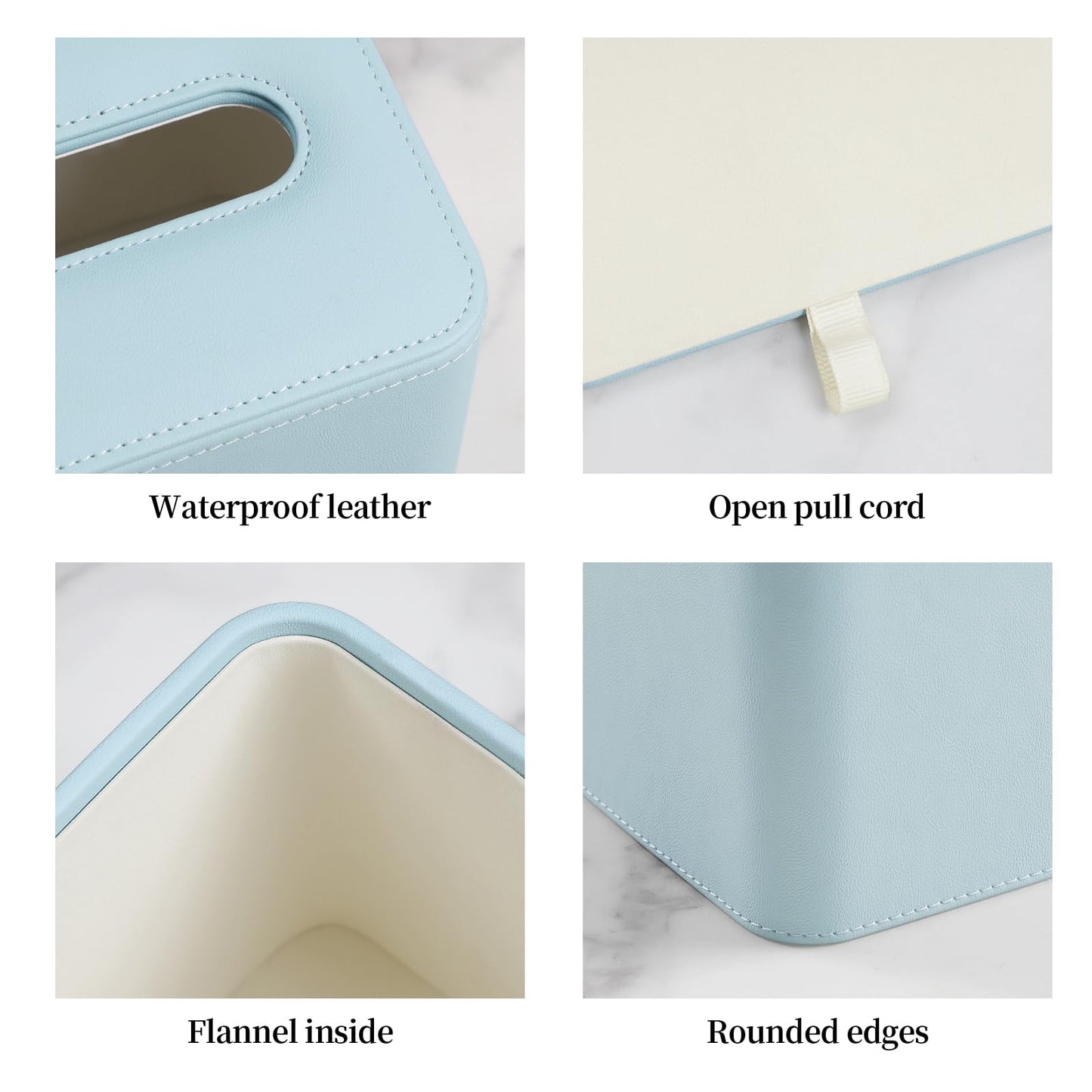 MEIBOOCH PU Leather Tissue Box Cover with Magnetic Closure, Square Tissue Box Holder with Rounded Edges Design (Blue, Square)