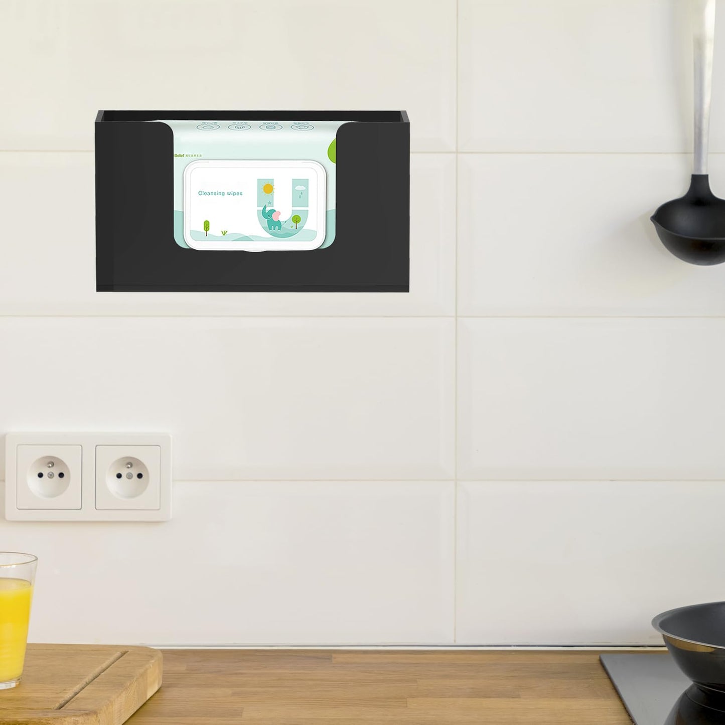 DELIPPLY Wet Wipe Holder Wall Mount, Flushable Wipe Dispenser Acrylic for Bathroom Bedroom Kitchen, Black
