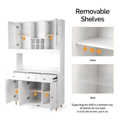 VOWNER 71" Traditional Freestanding Kitchen Pantry Storage Cabinet, with 3 Drawers and 5 Cabinets, White