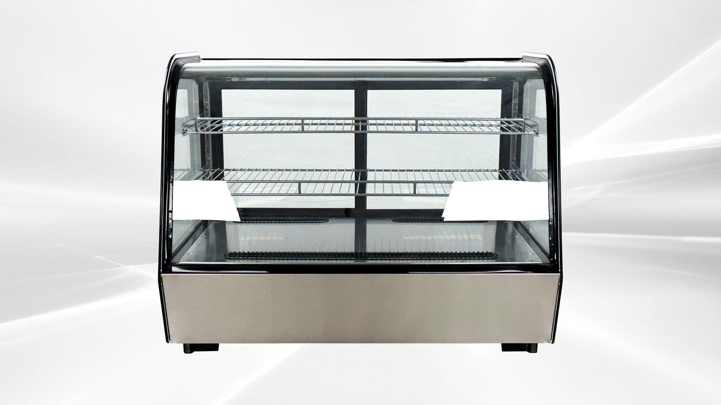 Bakery Display Cooler Refrigerated Case Countertop Desktop Slope Round-Corner 36 ins Commercial Restaurant Pastry Deli Stainless Steel Base Curved Glass NSF Food Cooler CW160R