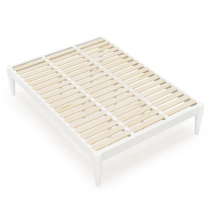 IOTXY Full Platform Bed Frame - Solid Wood 16-Inch Height Mattress Foundation Base with Densely Slats and Heavy-Duty Support Legs, No Box Spring Needed, White