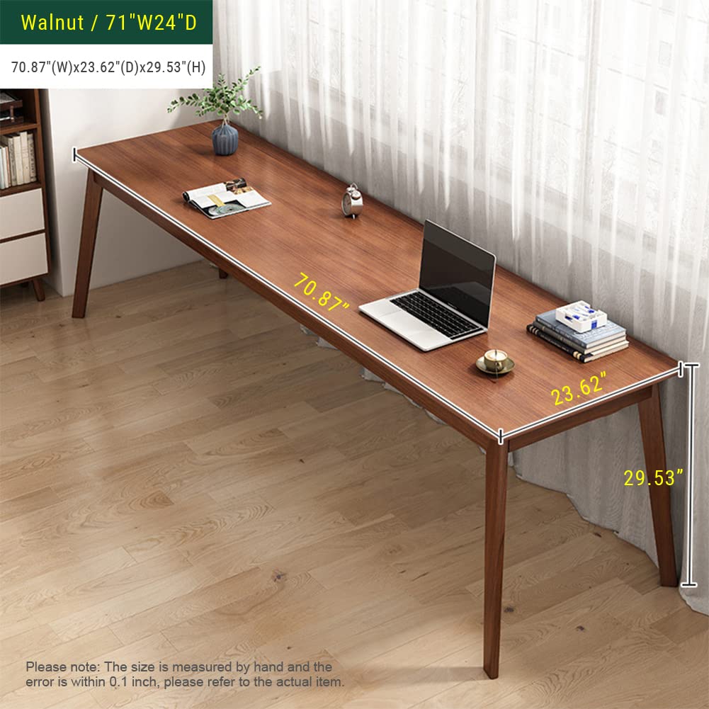 NELYE Mid-Century Long Desk Table - 71" Simple Modern Extra Long 2-Person Wood Computer Workstation for Home Office Work in Walnut, 71" W x 24" D