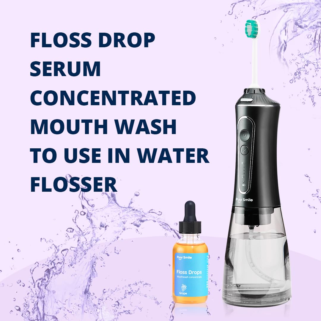 Concentrated Floss Drop Serum – 2oz Concentrated Mouth Wash to Use in Water Flosser | Natural Essentials Promotes Good Breath | Organic Spearmint Drop Supports Good Oral Health