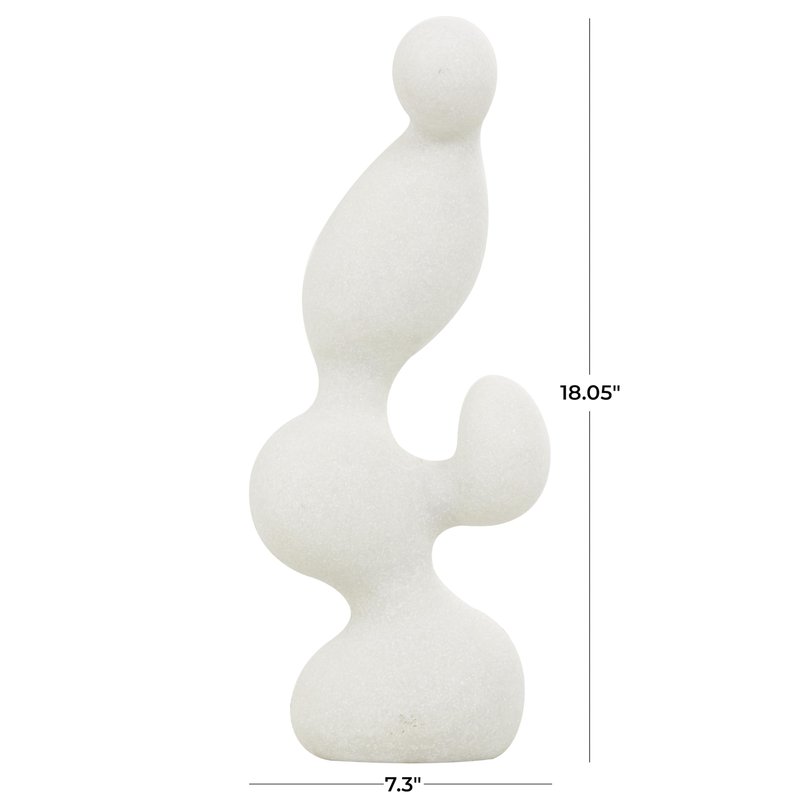 Deco 79 Polystone Abstract Decorative Sculpture Curved Shaped Home Decor Statue with Speckled Texturing, Accent Figurine 7" x 4" x 18", White