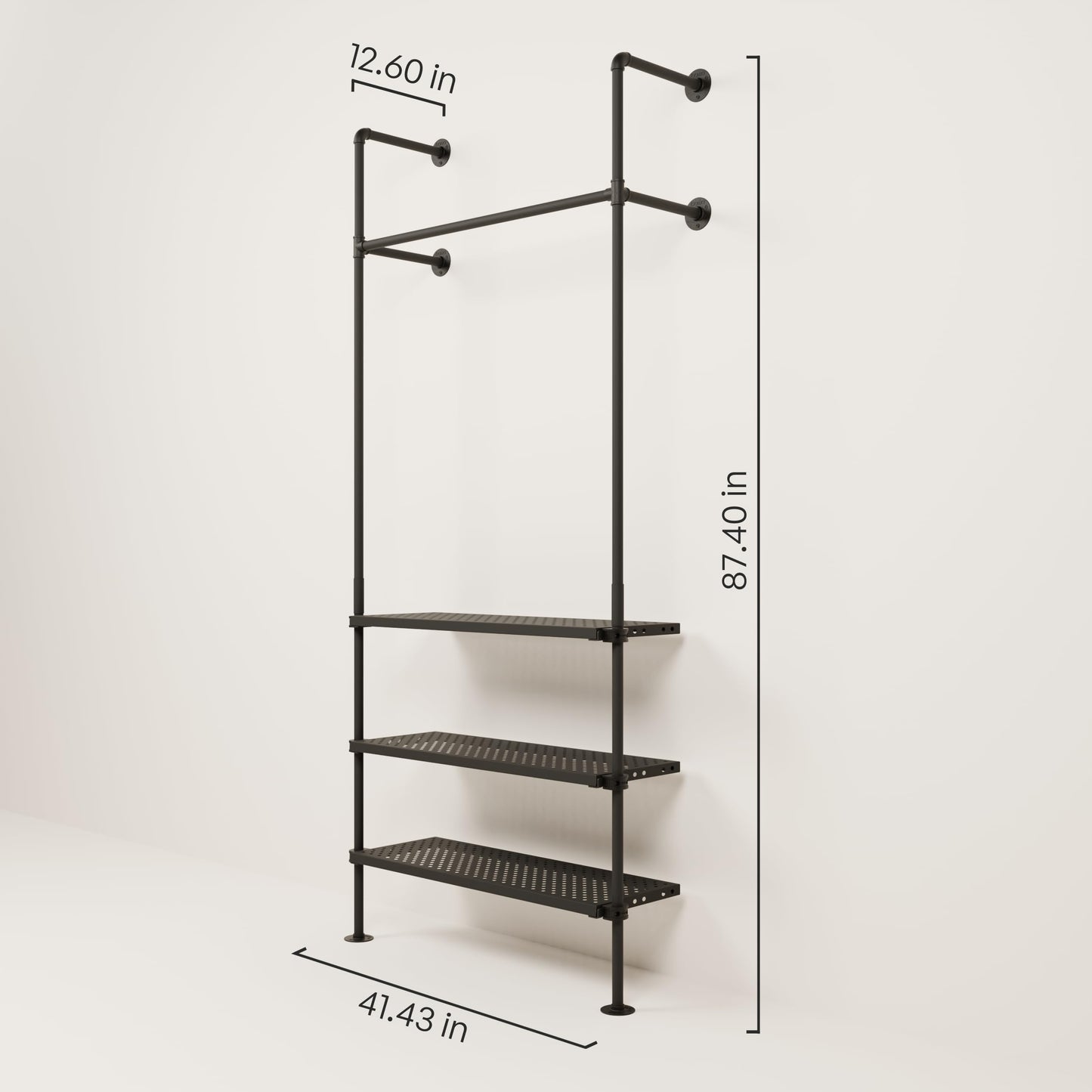 pamo Industrial Pipe Clothing Rack with Shelf - 390 lbs Capacity - Wall Mounted Clothes Rack and Walk In Closet with Metal Shelf for Wardrobe