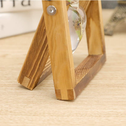 1 Kingbuy Terrarium with Wooden Stand, Desktop Propagation Station, Air Plant Holder, Metal Swivel Holder