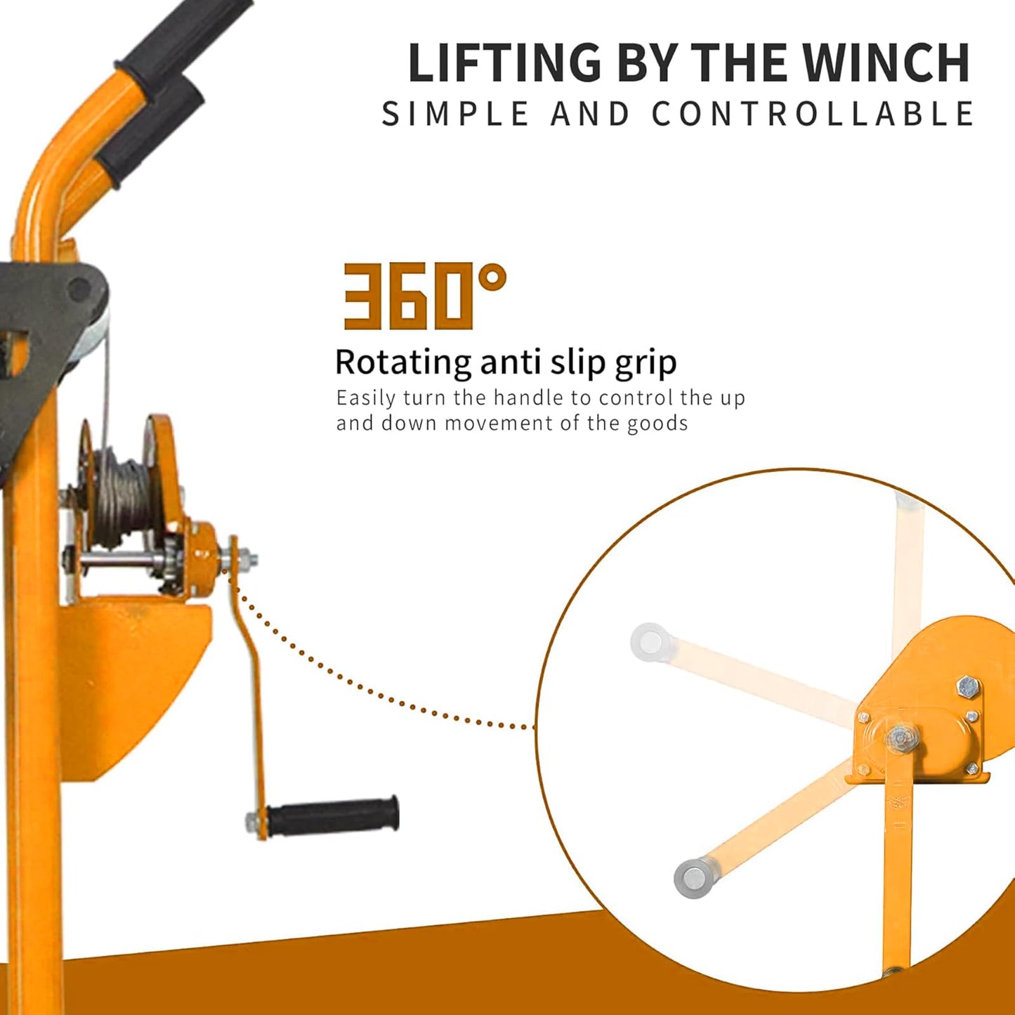 Tory Carrier Winch Stacker Material Lift Dolly, Pallet Truck Dolly 330 lbs, 40.5" Max Lift with Swivel Casters and 8.8" Rear Wheels, Pallet Stacker Pallet Jack with Steel Plate(Yellow)