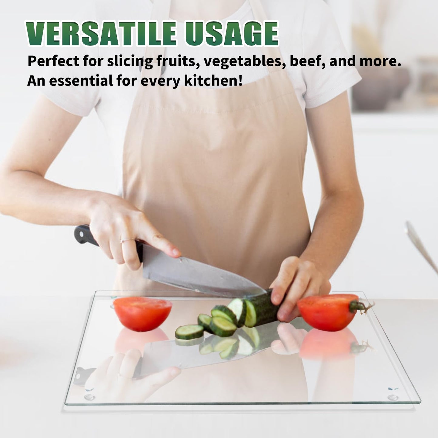 Seelenruhe Tempered Glass Cutting Boards for Kitchen Counter, Clear Cutting Boards for Countertop, Non-Slip, Heat-Resistant, Easy to Clean, Kitchen Decoration, 16x12 & 12x8 2PCS