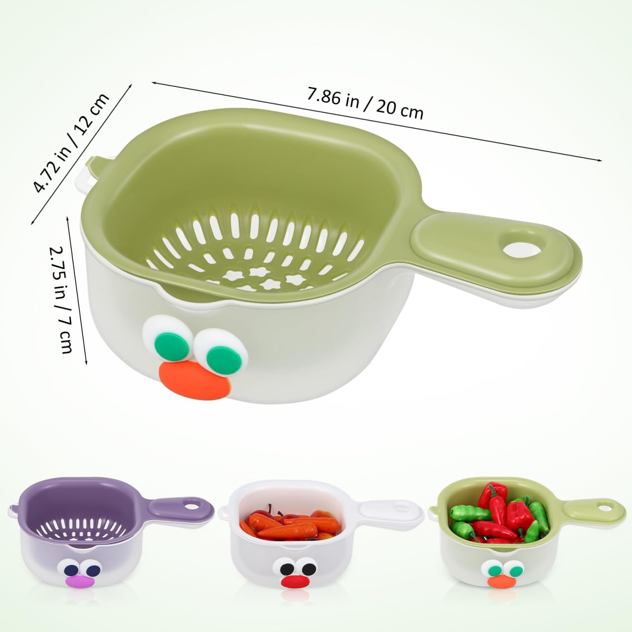 PRETYZOOM 3-Pack Fruit Washing Bowls with Drain Basket and Handle Stackable Kitchen Colanders for Efficient Fruit and Vegetable Washing and Draining 7.87X4.72X2.75 Inch