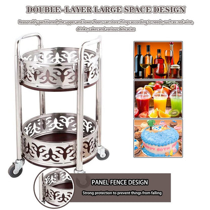 FGQuelleBM 2-Tier Serving Cart with Ornate Cut-Out Design, Mobile Beverage Cart Features Dual Handles, Crafted from Stainless Steel and Wood(Gold)