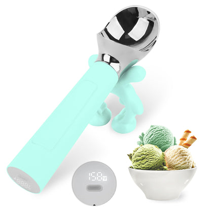 LT LAUDTEC Heated Ice Cream Scoop, Rechargeable Electric Warming Scooper, LED Display, Heats to 158F, IP67 Waterproof, Easy for Seniors & Kids (Blue)