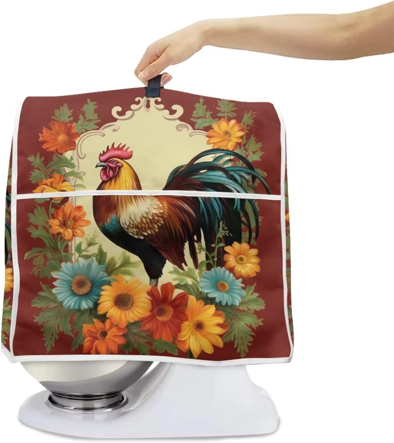 Sunflower Rooster Stand Mixer Cover, Compatible with 6-8 Quart Kitchen Aid Mixer, Dust Proof Cover with Pocket
