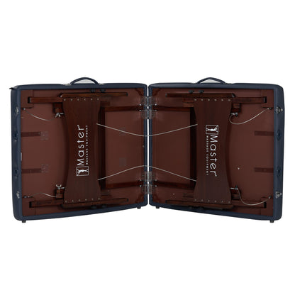 Master Massage Newport Portable Massage Table Package with Denser 2.5" Cushion, Walnut Stained Hardwood, Steel Support Cables, Pillows & Accessories, Royal Blue, 30"
