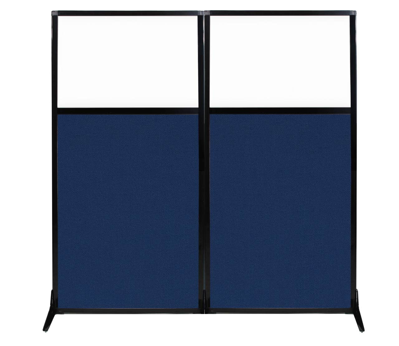 Versare Workstation Partition | Portable Wall Divider | Modern Office Cubicle | Free Standing Privacy Screen | Flexible Work Space | 66" x 70" W/Window, Navy Blue Fabric Panels