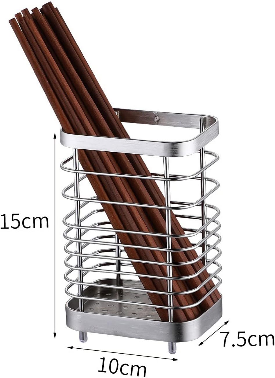 Kitchen Utensil Holder, Stainless Steel Drying Caddy, Rust-Proof Cutlery Organizer for Kitchen Utensils, Silver