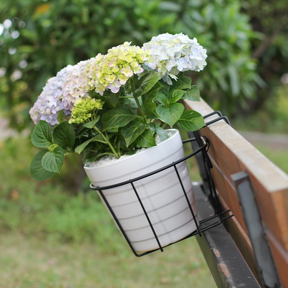 TreeLen 3Pack 10inch Railing Planter Outdoor Balcony Hanging Baskets for Plants Fence Planters Metal Potted Stand Indoor Porch Railing Planters Flower Pot Holder