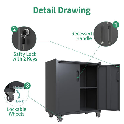 VIYET Metal Tool Cabinet,Garage Storage Cabinet System,Wall Cabinet & Locking Rolling Tool Cabinet with Doors and Adjustable Shelves,Steel Tool Cabinets for Home