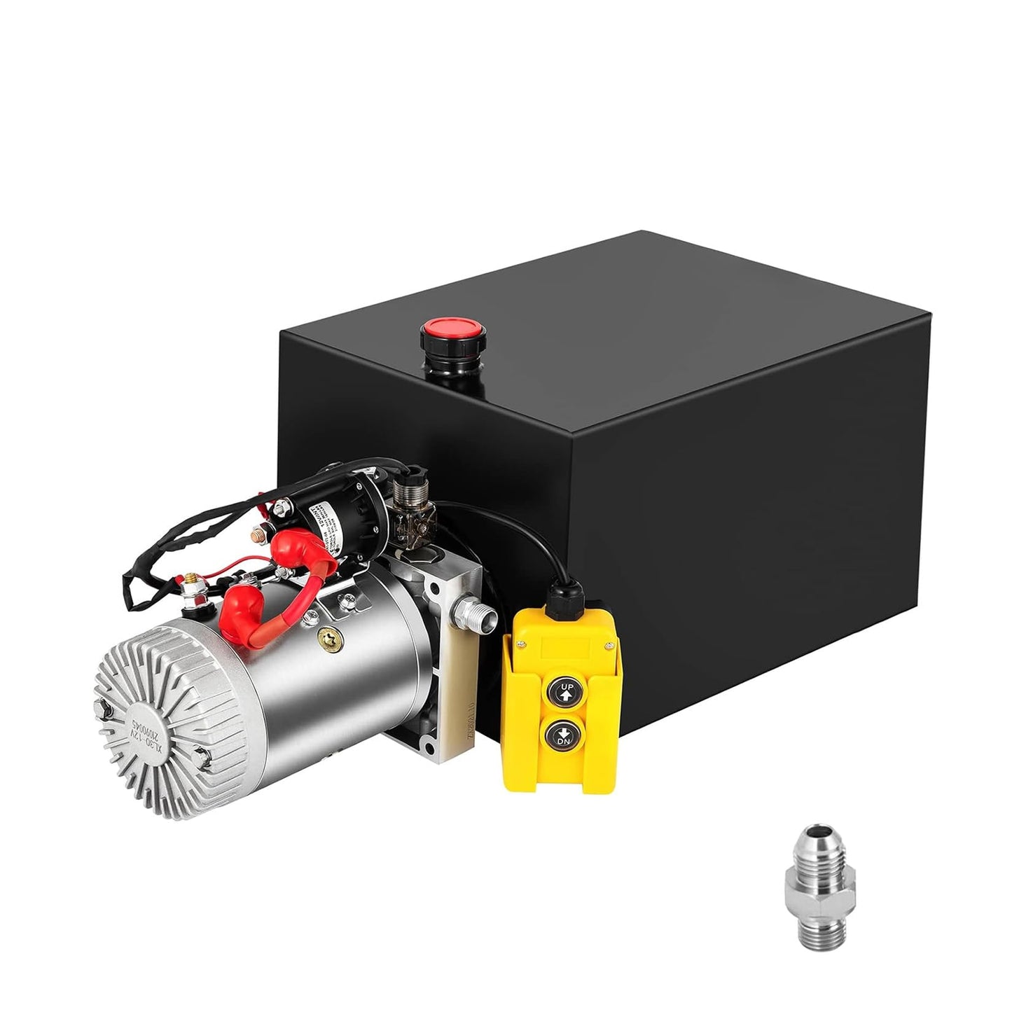 4 Quart Hydraulic Pump Single Acting Hydraulic Dump Trailer Pump 3200 PSI Hydraulic Power Unit with 12V DC Metal Oil Reservoir, Single Action Powering Unit, SAE #6 Ports