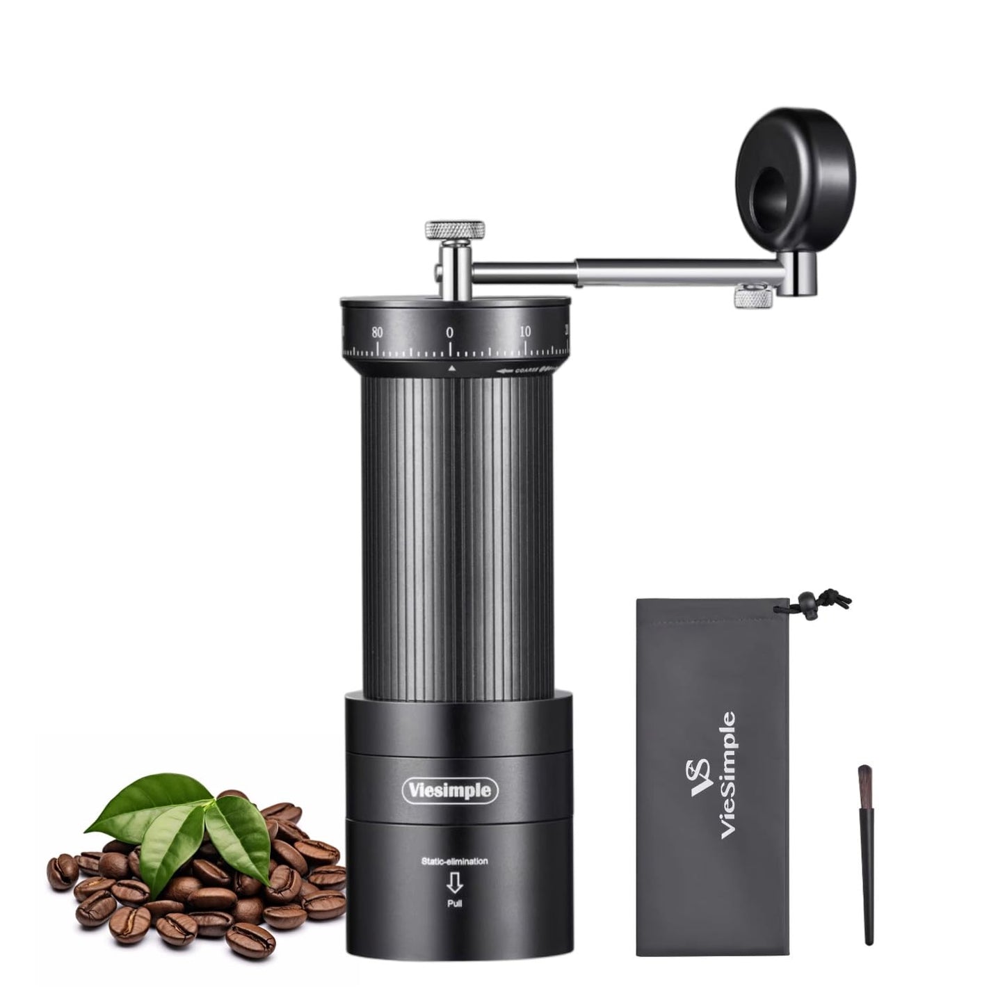 V4 Manual Coffee Grinder with Foldable Handle and External Adjustment, Espresso Drip Coffee Grinder with Aluminum Alloy Body & Stainless Steel Burr for Consistent Grind – Travel Camping Home Use