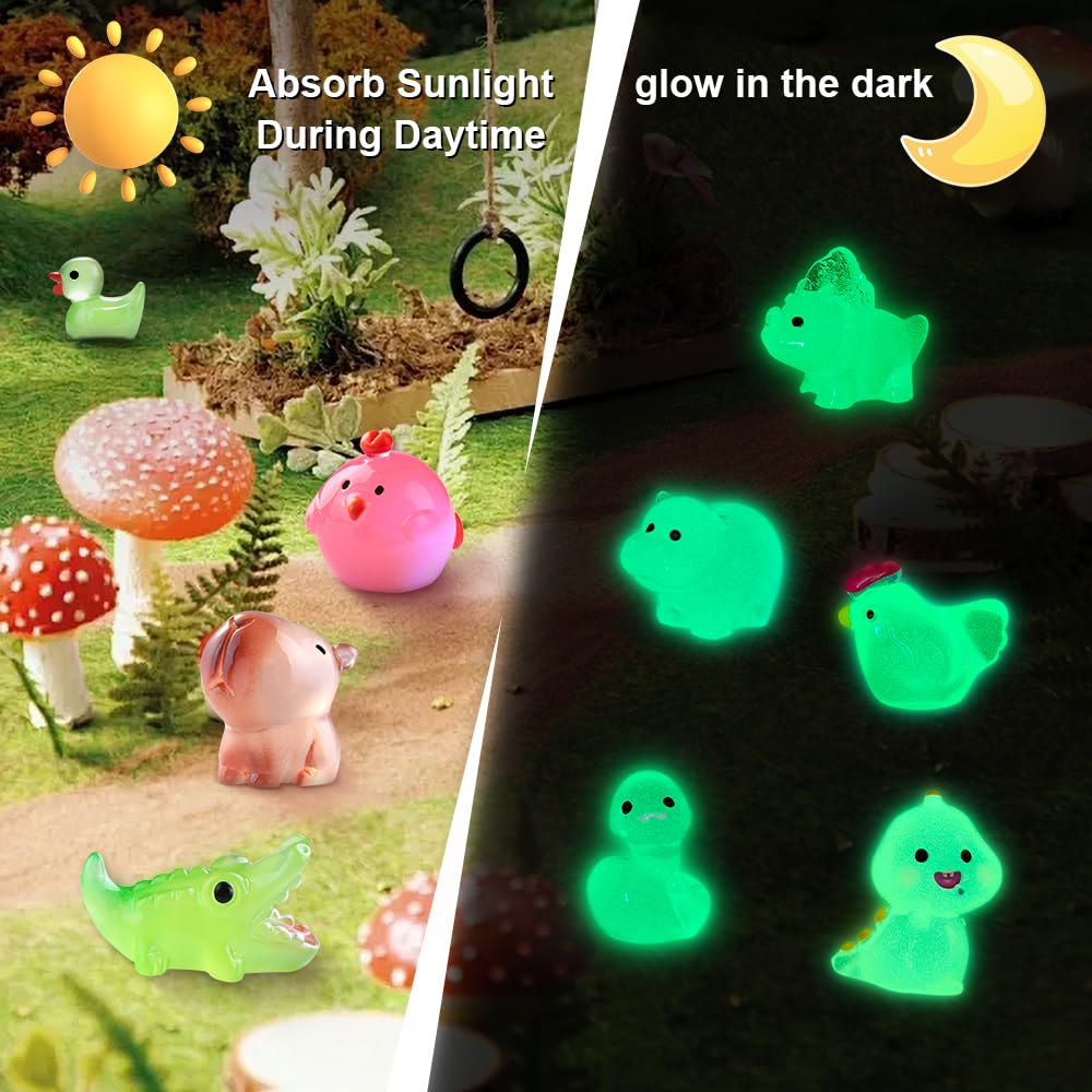 DIYDEC 60PCS Luminous Mini Resin Animals 60 Styles Miniatures Glow in The Dark Tiny Little Figures to Hide Small Duck Figures for Party Favors Bag Fillers Garden Dollhouse Decor
