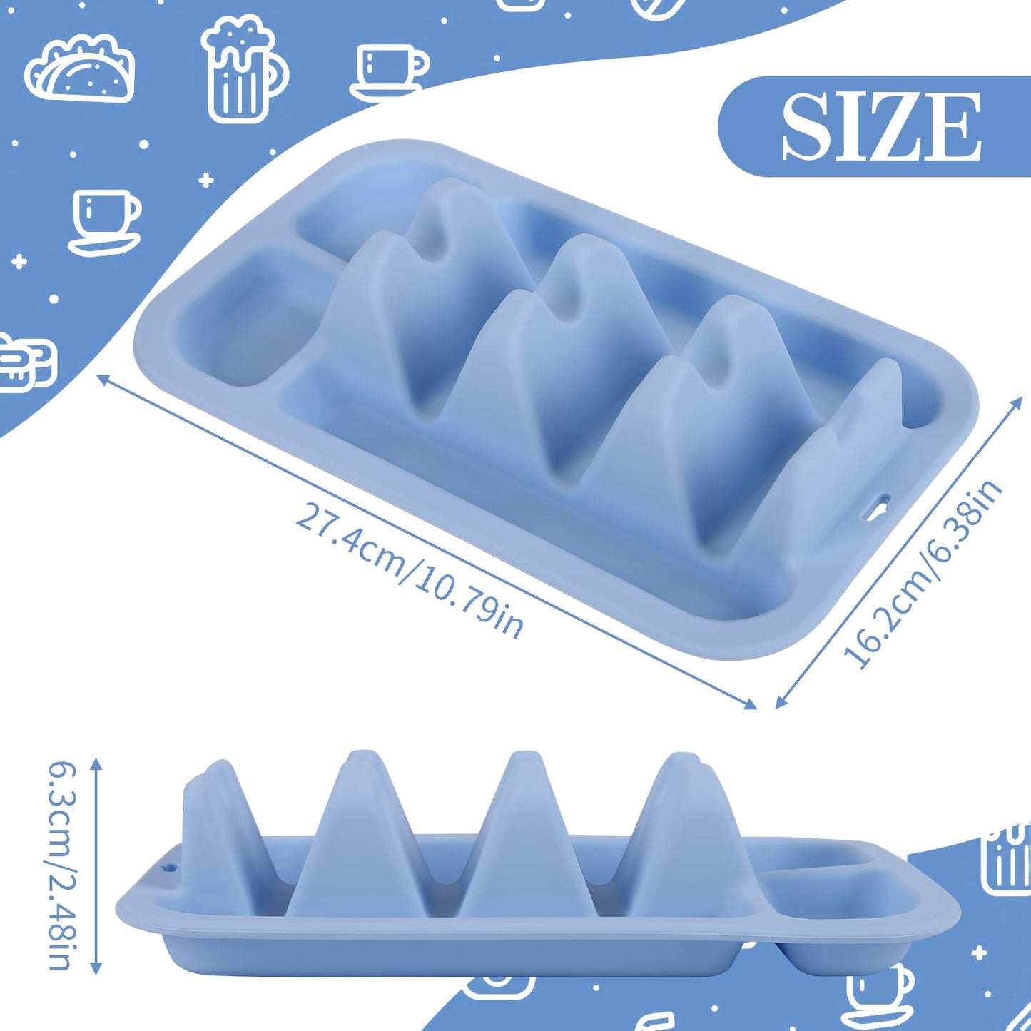 Klyrnd Silicone Taco Holder Set of 2, Reusable Taco Plate with Dividers for Hard & Soft Shells - Microwave & Dishwasher Safe Serving Stand (Blue Green)