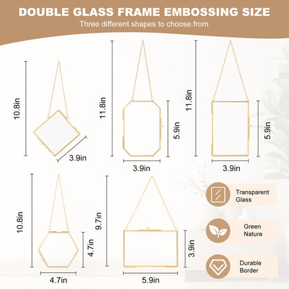 5 PcsDouble Glass for Pressed Flowers,Clear Brass Embossed Frame with Tweezers,Can Be Used for Dried Flower Plant Photo Postcards Wall Mounted Glass Pressed Flower Frame,No Dried Flowers