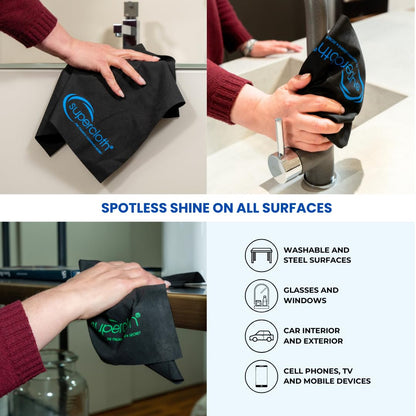 Supercloth® Premium Microfiber Cleaning Cloth for All-Purpose, Lasts Over 5 Years, Glasses Cleaning Cloth, Microfiber Cloth for Cars, Magic Reusable Cloth Streak-Free 100% Made in Italy (2pk)