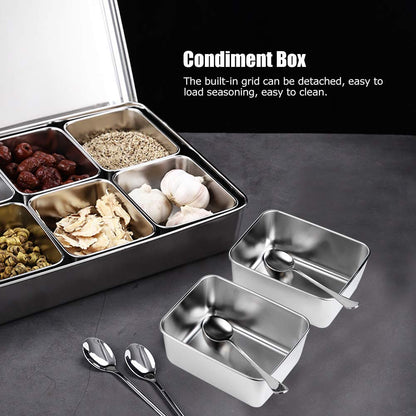 Seasoning Container Set Condiment Jars 8 Grids Stainless Steel Salt Sugar Storage Organizers Box Kitchen Utensils
