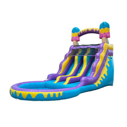 POP JUMP 16ft Tall Ice Pop Inflatable Water Slide Dual Lane with Pool- 24ft Long, 100% PVC Vinyl, Commercial Reinforced, Backyard Summer Wet/Dry Fun, Front Entry Easy Supervision, Includes Blower